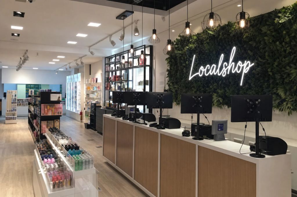 Localshop — signature counter with botanical wall